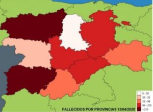 Mortalidad del Covid-19 en Castilla y León desde el 13/04/2020 al 19/04/2020